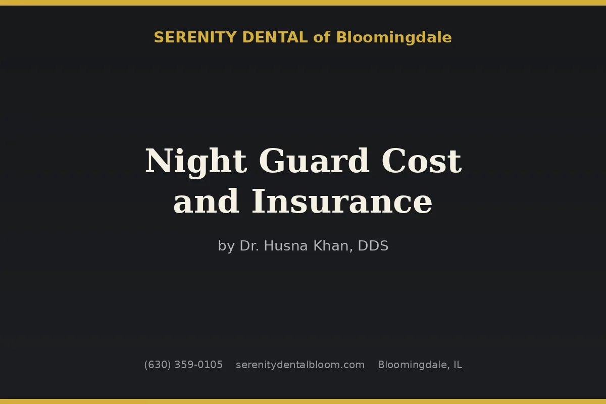 Night guard cost and insurance at Serenity Dental of Bloomingdale -- custom night guard pricing of $300 to $800 with PPO insurance covering 50 percent after deductible under CDT code D9944, compared with over-the-counter and mail-order alternatives