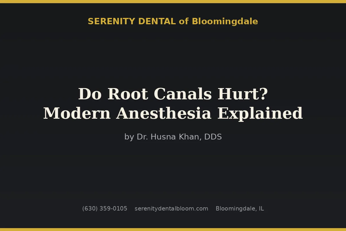 Root canal consultation at Serenity Dental of Bloomingdale -- Dr. Husna Khan explains modern anesthesia and sedation options to an anxious patient before treatment